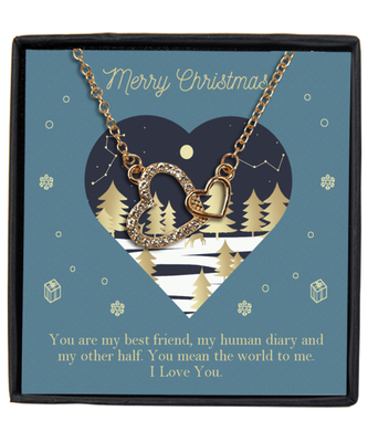 Couples Interlocking Hearts Gold Plated Necklace WIth Message Card