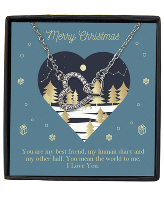 Couples Interlocking Hearts Silver Plated Necklace WIth Message Card