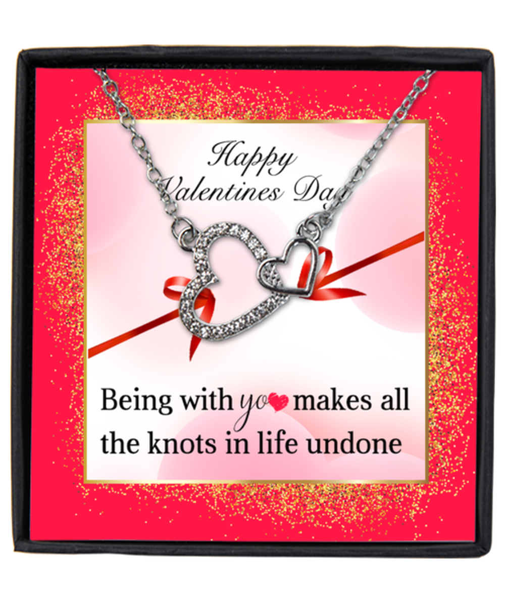 Valentine's Day Gifts For Her, Wife, Fiance, Girlfriend, Women | Luxury Silver-Plated Heart Necklace | Message Card "Being With You"