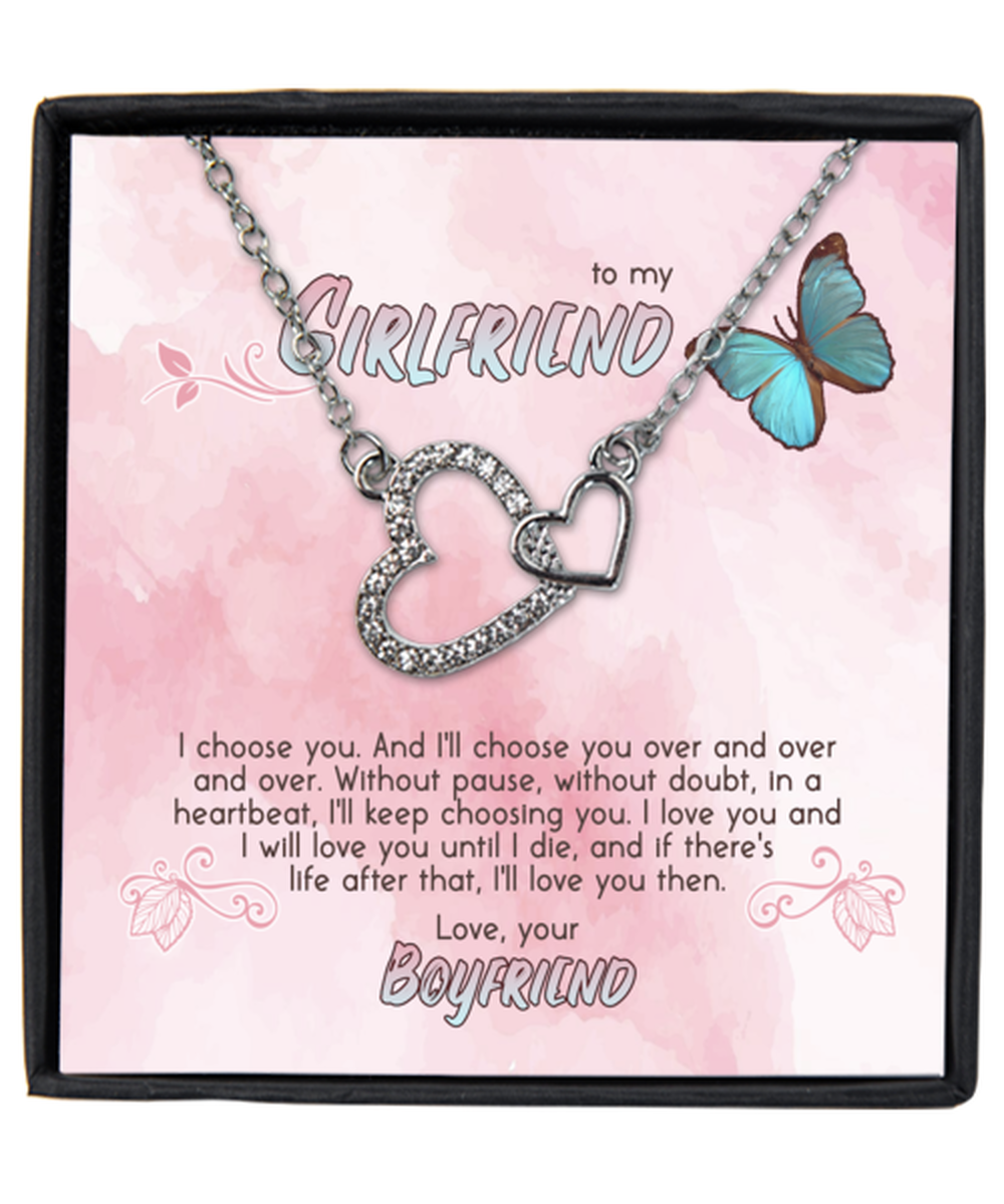 Valentine's Day Gifts For Her, Girlfriend, Women | Luxury Silver-Plated Heart Necklace | Message Card "To My Girlfriend, I Choose You..Love You Until I Die..."
