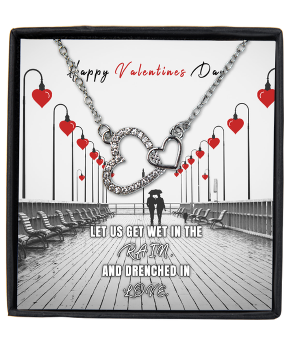 Valentine's Day Gifts For Her, Wife, Fiance, Girlfriend, Women | Luxury Silver-Plated Heart Necklace | Message Card "Let Us Get Wet...And Drenched In Love"