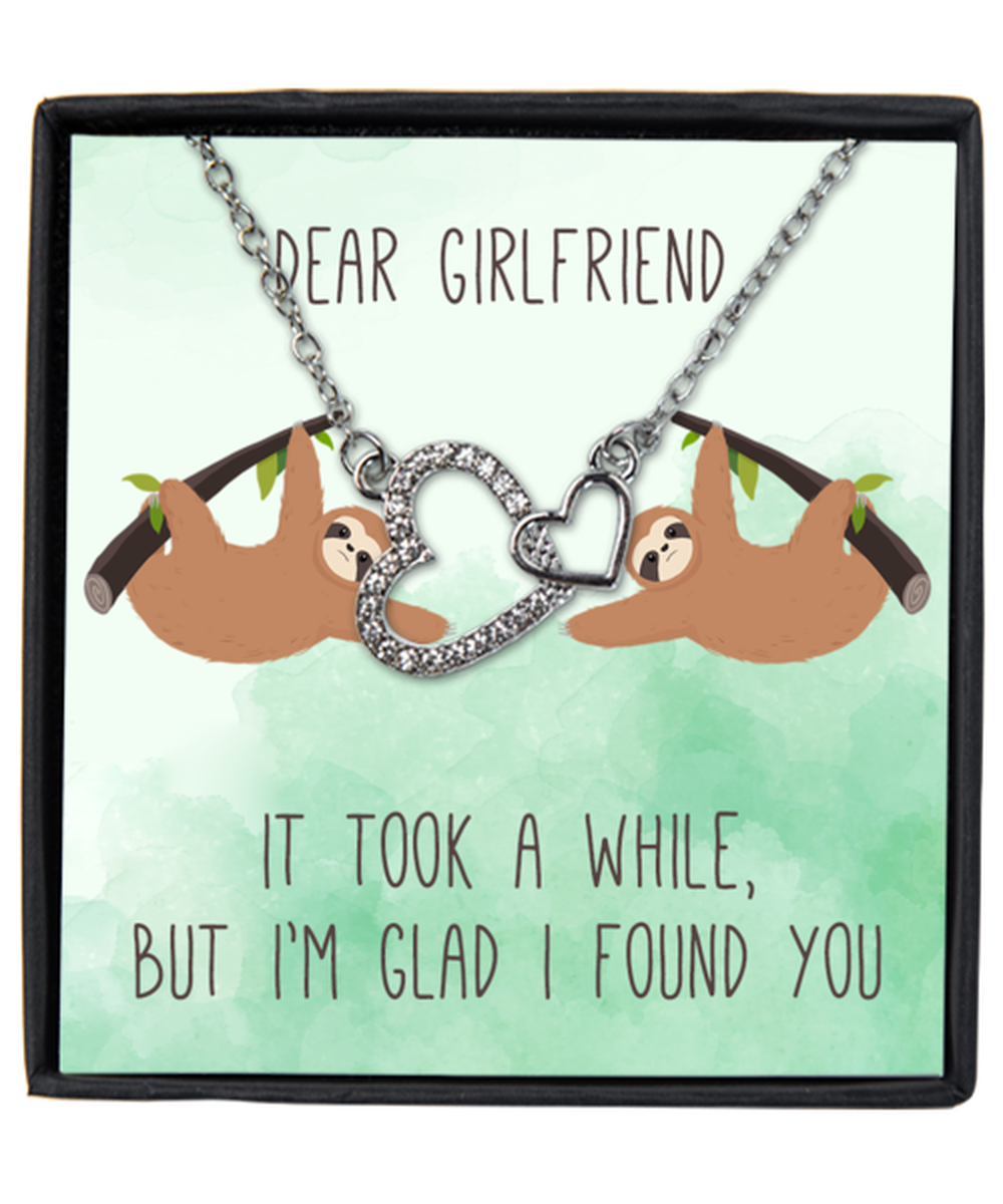 Valentine's Day Gifts For Her,  Girlfriend, WIfey, Women | Luxury Silver-Plated Heart Necklace | Message Card "Dear Girlfriend, It Took A While-Glad I Found You"