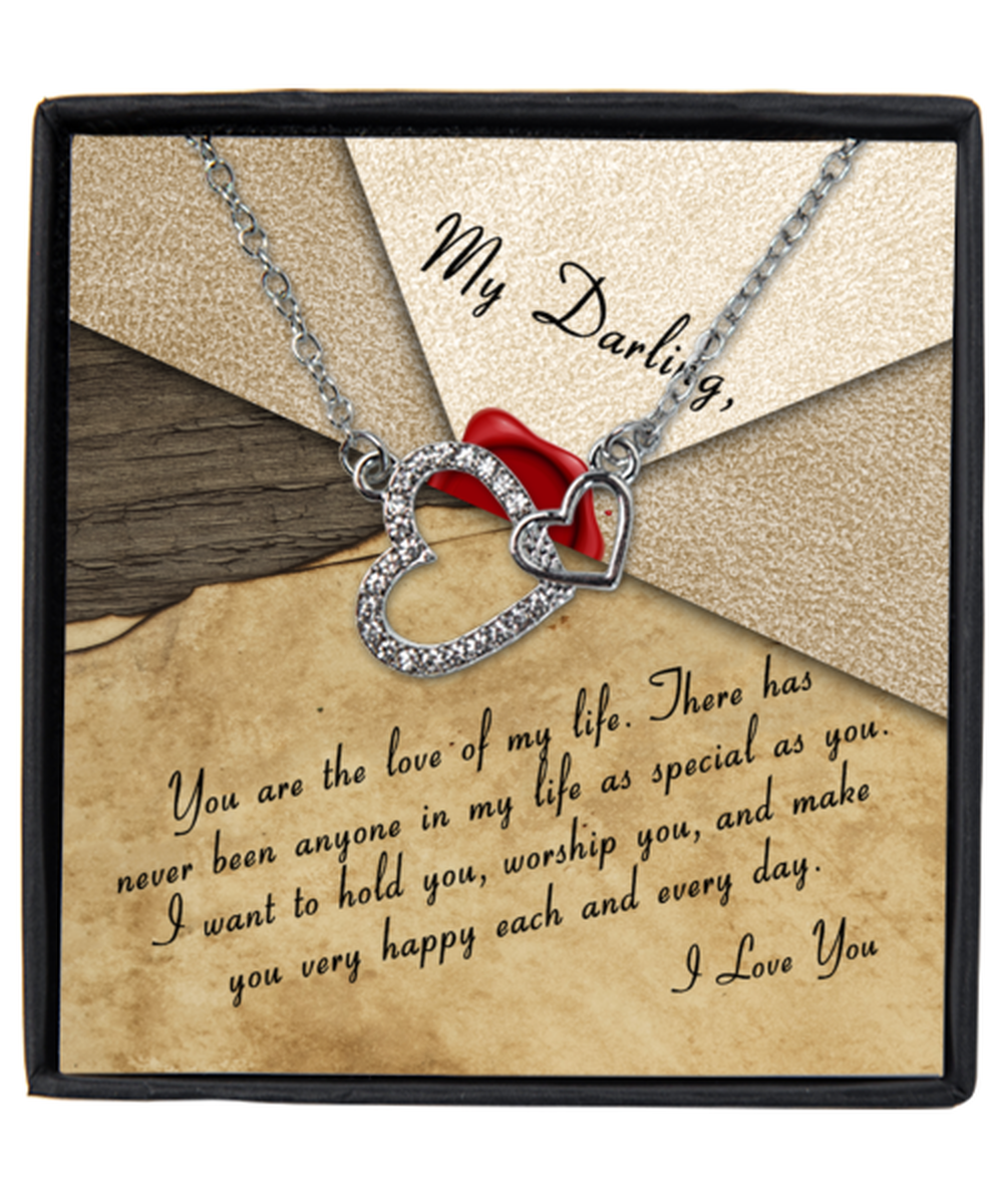 Valentine's Day Gifts For Her, Wife, Fiance, Girlfriend, Women | Luxury Silver-Plated Heart Necklace | Message Card "Darling You Are The Love Of My Life-Every Day"