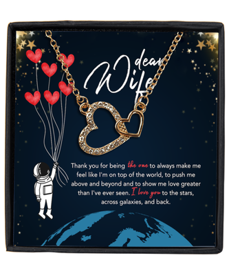 Valentine's Day Gifts For Her, Wife, Fiance, Girlfriend, Women | Luxury Gold-Plated Heart Necklace |Space Message Card 