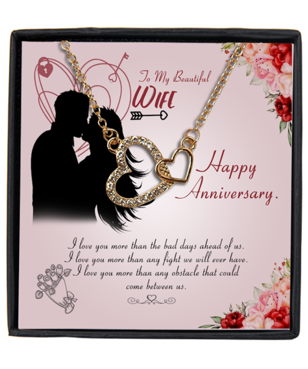 Valentine's Day Gifts For Her, Wife, Women | Luxury Gold-Plated Heart Necklace | Message Card "To My Beautiful Wife, Happy Anniversary"