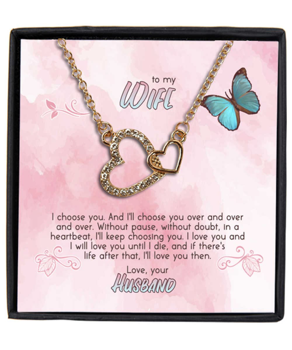 Valentine's Day Gifts For Her, Wife, Women | Luxury Gold-Plated Heart Necklace | Message Card "To My Wife, I Choose You-Love You Until I Die"
