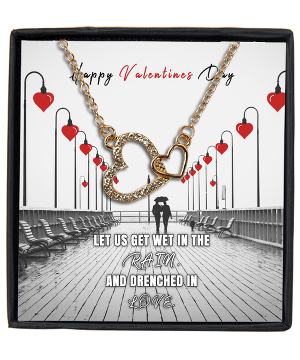 Valentine's Day Gifts For Her, Wife, Fiance, Girlfriend, Women | Luxury Gold-Plated Heart Necklace | Message Card "Let Us Get Wet...And Drenched In Love"
