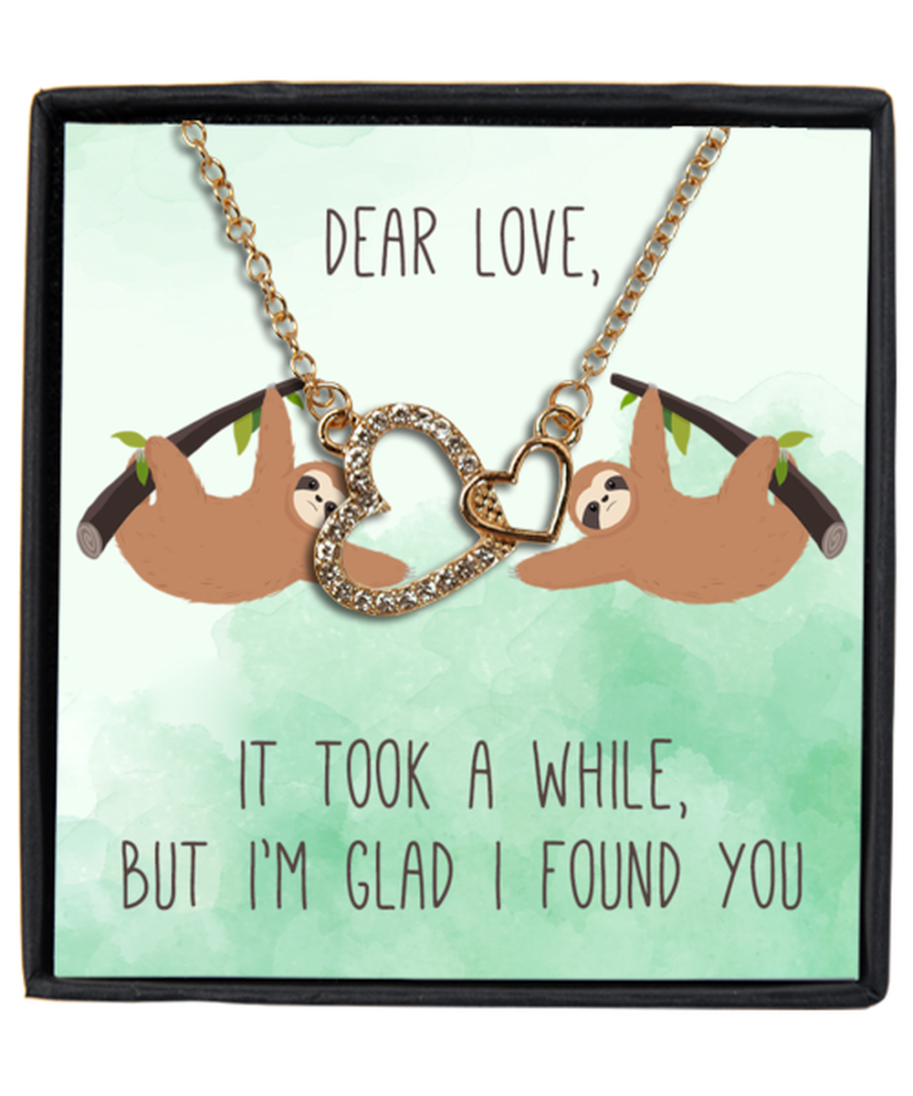 Valentine's Day Gifts For Her, Wife, Wifey, Women | Luxury Gold-Plated Heart Necklace | Message Card "Dear Wife, It Took A While-Glad I Found You"