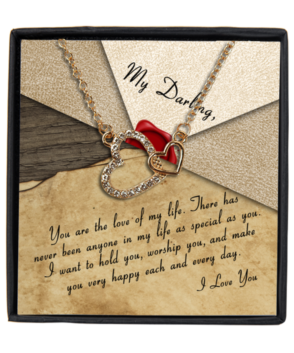 Valentine's Day Gifts For Her, Wife, Fiance, Girlfriend, Women | Luxury Gold-Plated Heart Necklace | Message Card "Darling You Are The Love Of My Life-Every Day"