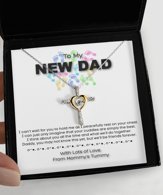New Dad from Wife Baby, Father Necklace, Father to Be, Cross Gold Silver Necklace