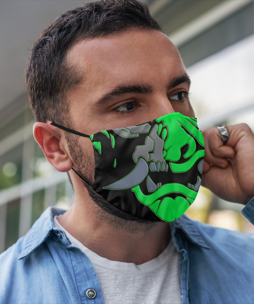 Oni Mask - Japanese Samurai Face Mask - Cyber Punk - Green
