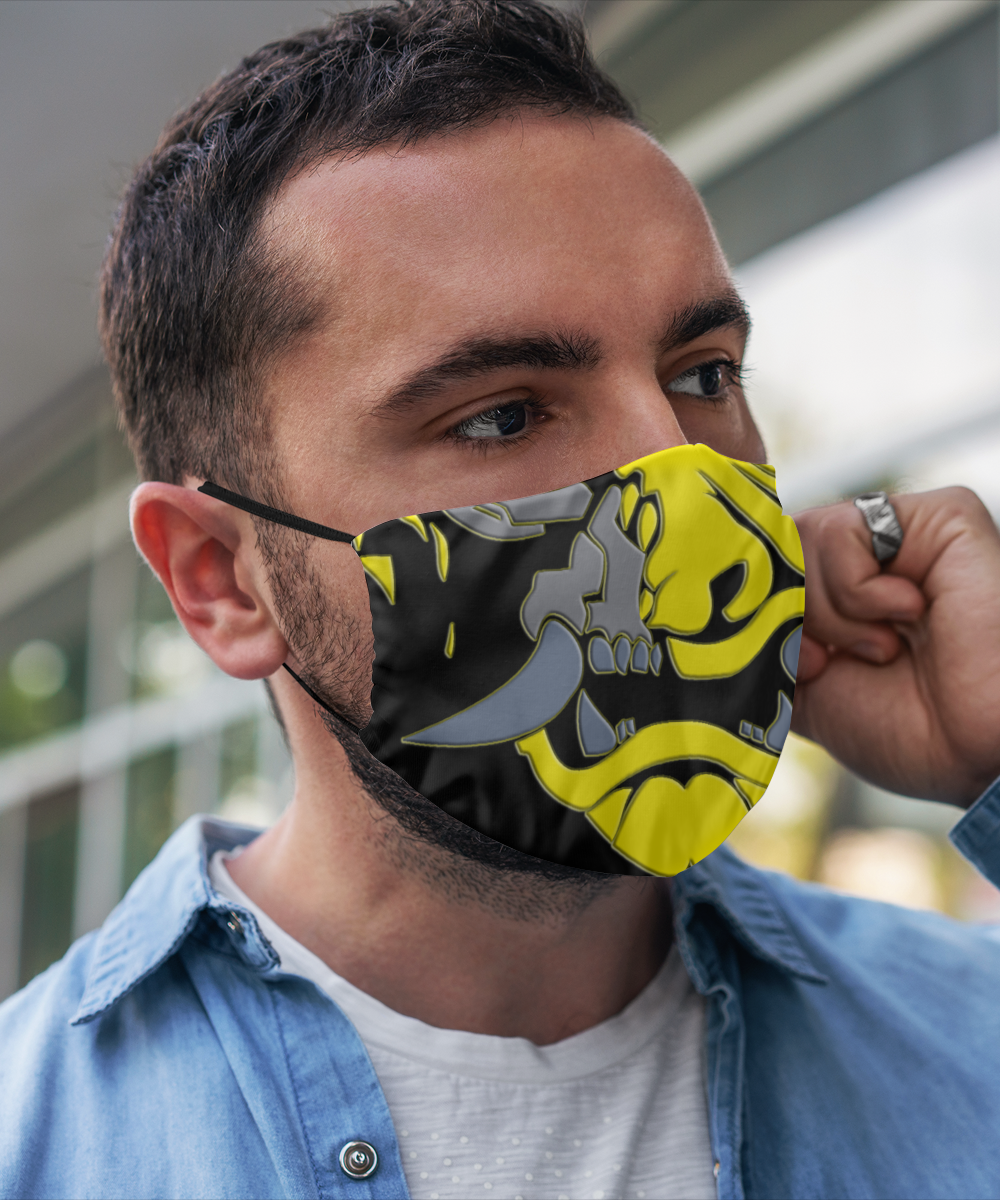 Oni Mask - Japanese Samurai Face Mask - Cyber Punk - Yellow