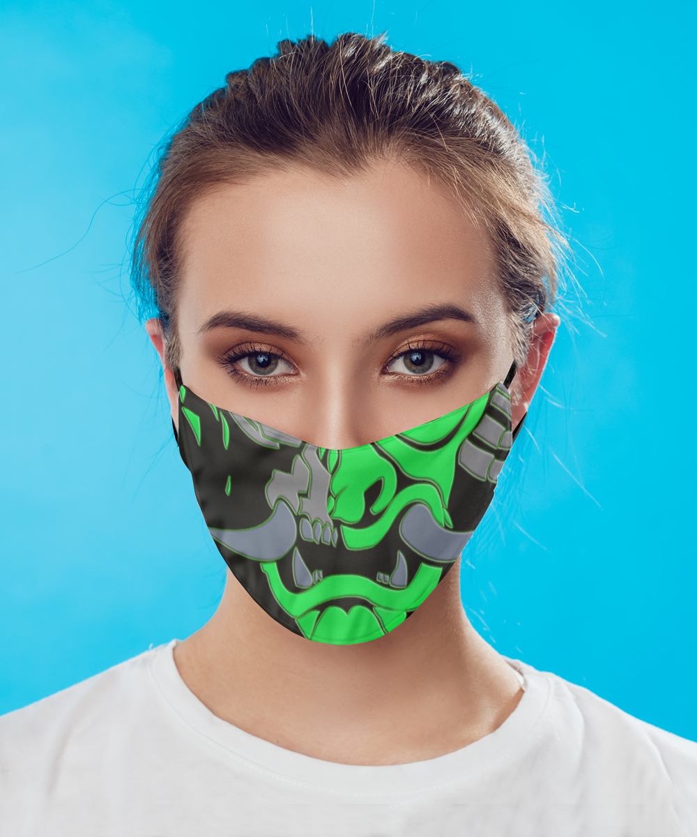 Oni Mask - Japanese Samurai Face Mask - Cyber Punk - Green