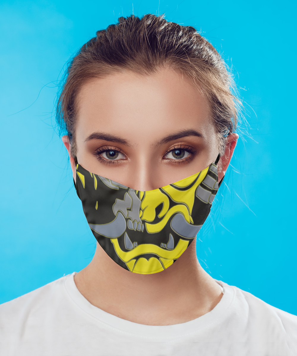 Oni Mask - Japanese Samurai Face Mask - Cyber Punk - Yellow