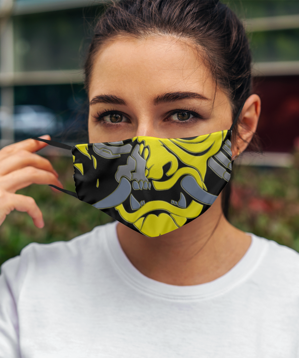 Oni Mask - Japanese Samurai Face Mask - Cyber Punk - Yellow