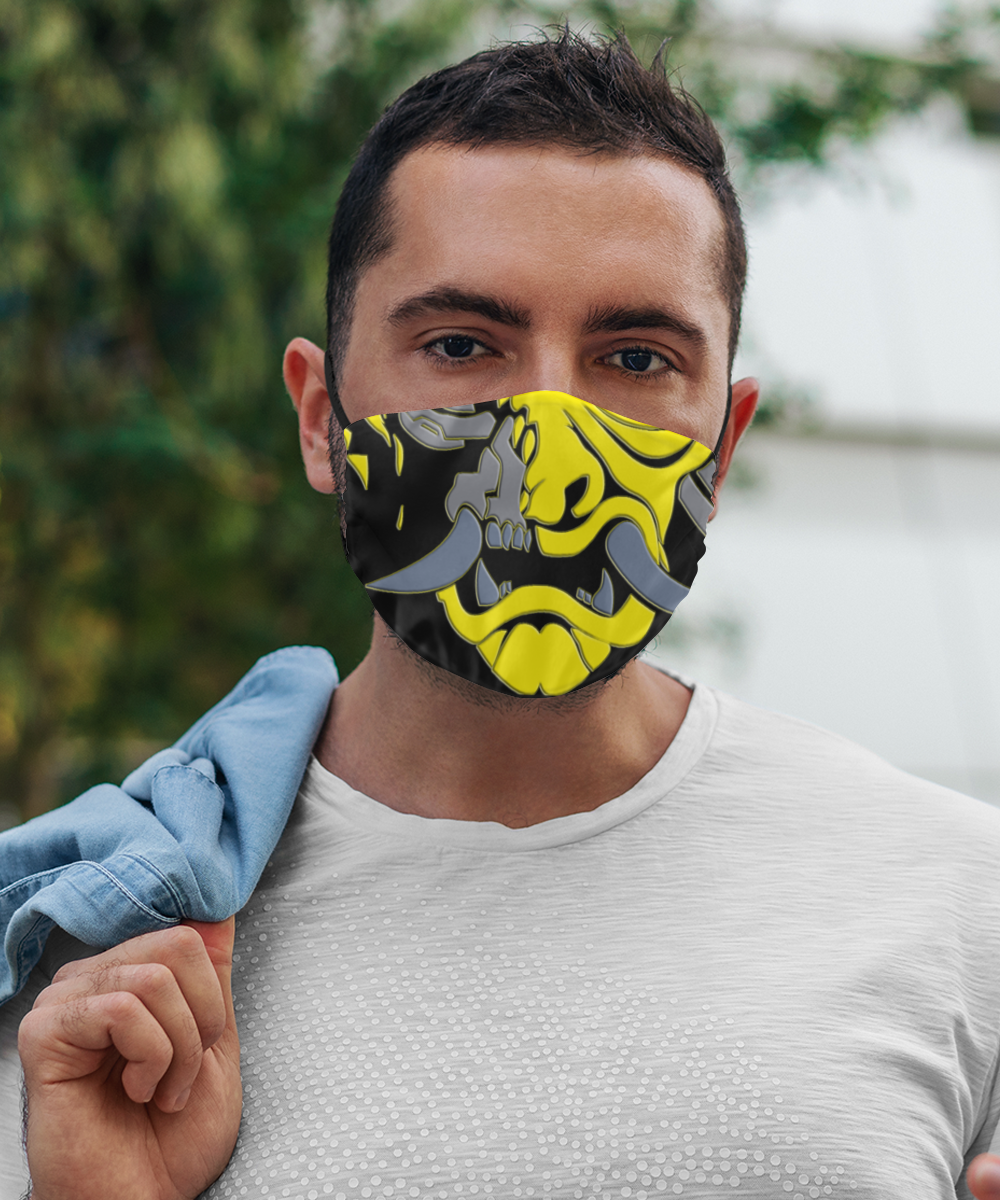 Oni Mask - Japanese Samurai Face Mask - Cyber Punk - Yellow