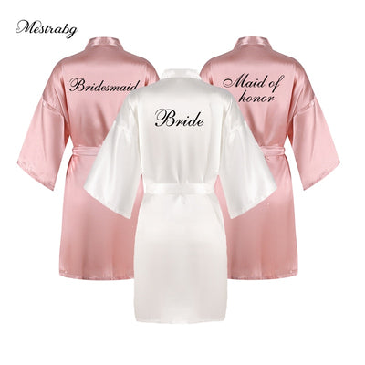 new bridal robe satin Spring autumn bride bridesmaid group Souvenir morning gown wedding bestie pajama party rose gold pink robe