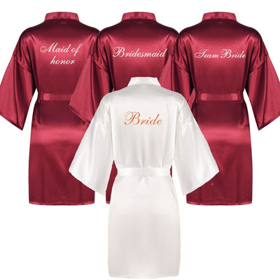 Burgundy short bathrobe bride satin silk robe dark red women wedding party bridal squad team bridesmaid robes